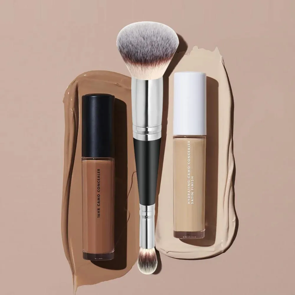 Pincéis de maquiagem profissional de cabeça dupla 2 em 1, pincel de base, corretivo, iluminador, pó, blush, ferramentas de maquiagem de beleza