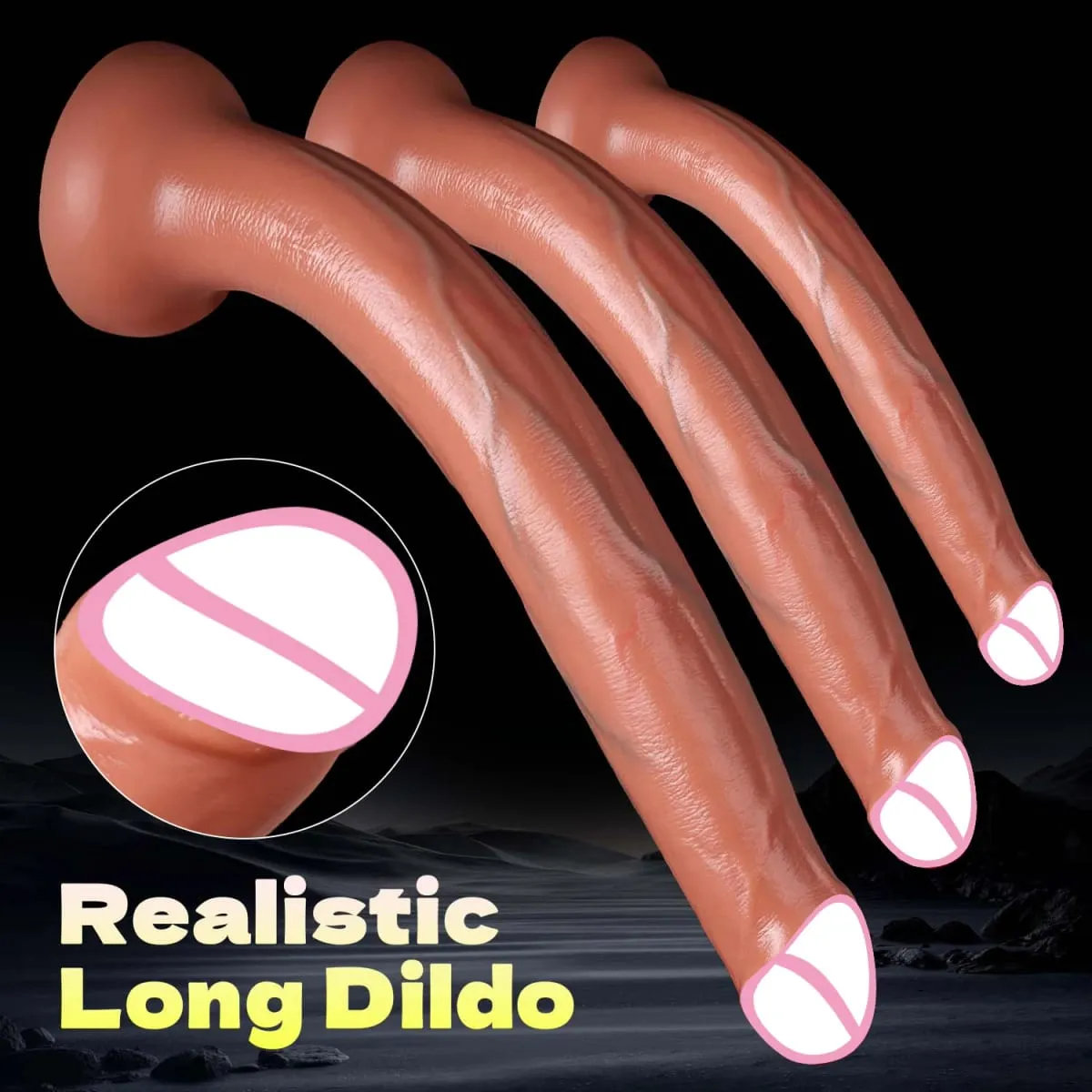 Pênis realista super longo com ventosa, masturbador macio, sensação de pele enorme, pau anal, brinquedo sexual para homens, mulheres e adultos, 3 tamanhos