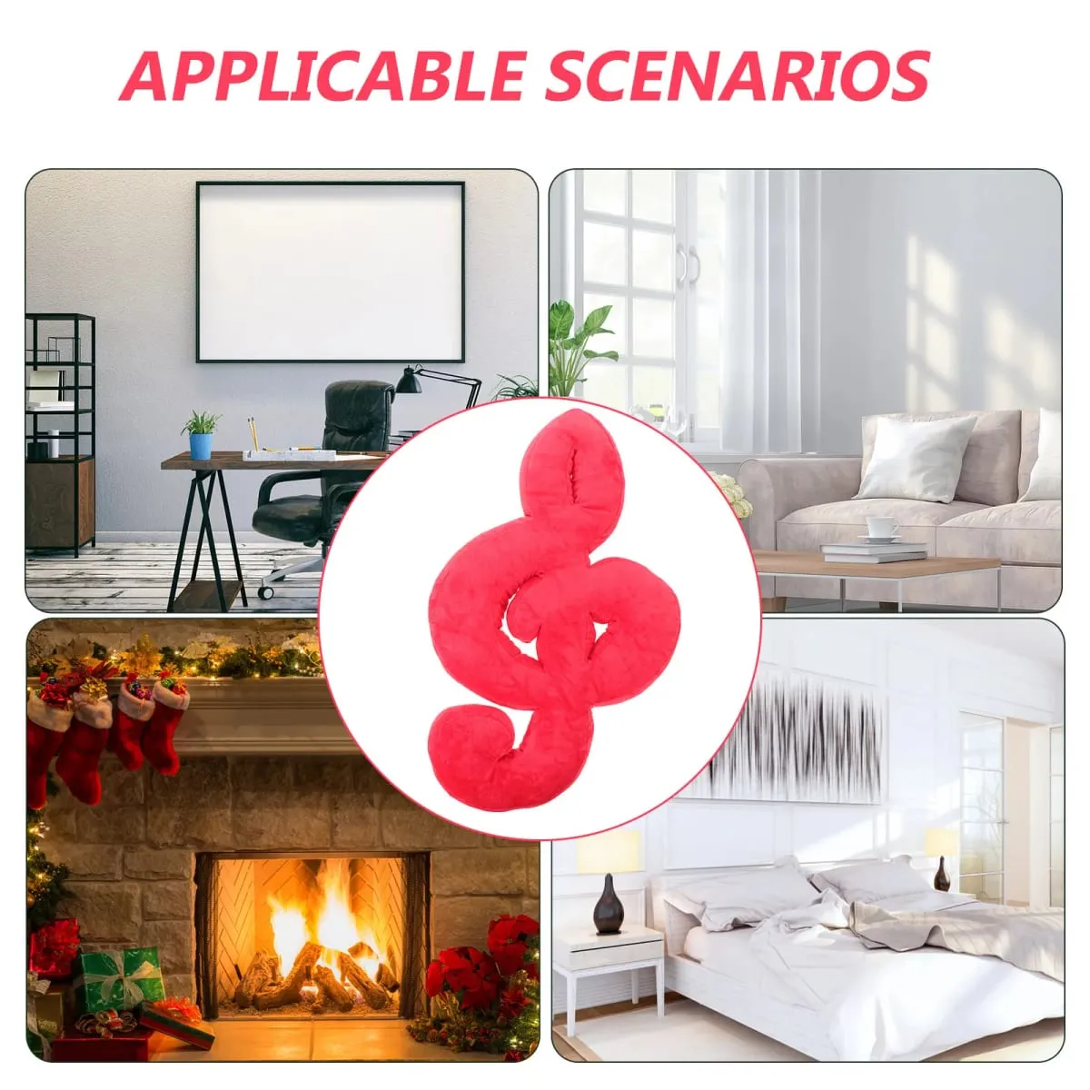 Almofada em forma de nota musical, almofada de lance estética de apoio aconchegante para sofá-cama, cadeira, espaço de trabalho, 20,44x12,97x3,14 polegadas, vermelho