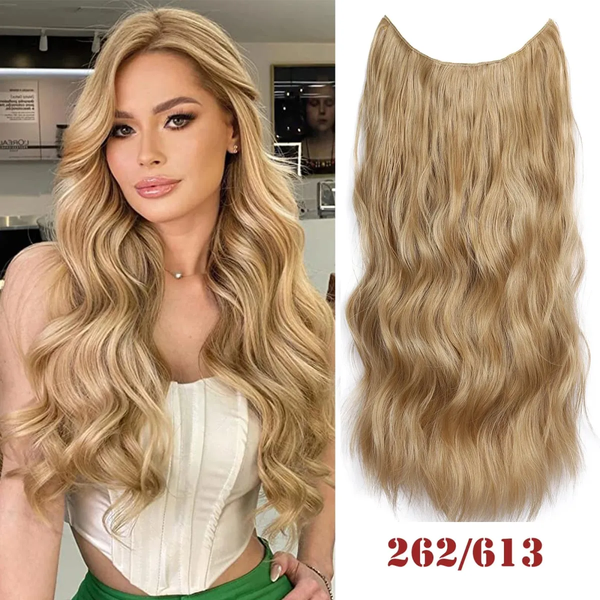 Synthatic Artificial Long Wavy Hairpiece Blonde Mixed Brown False Hair Piece For Women Two Clips Natural Hair Extension 17 Color