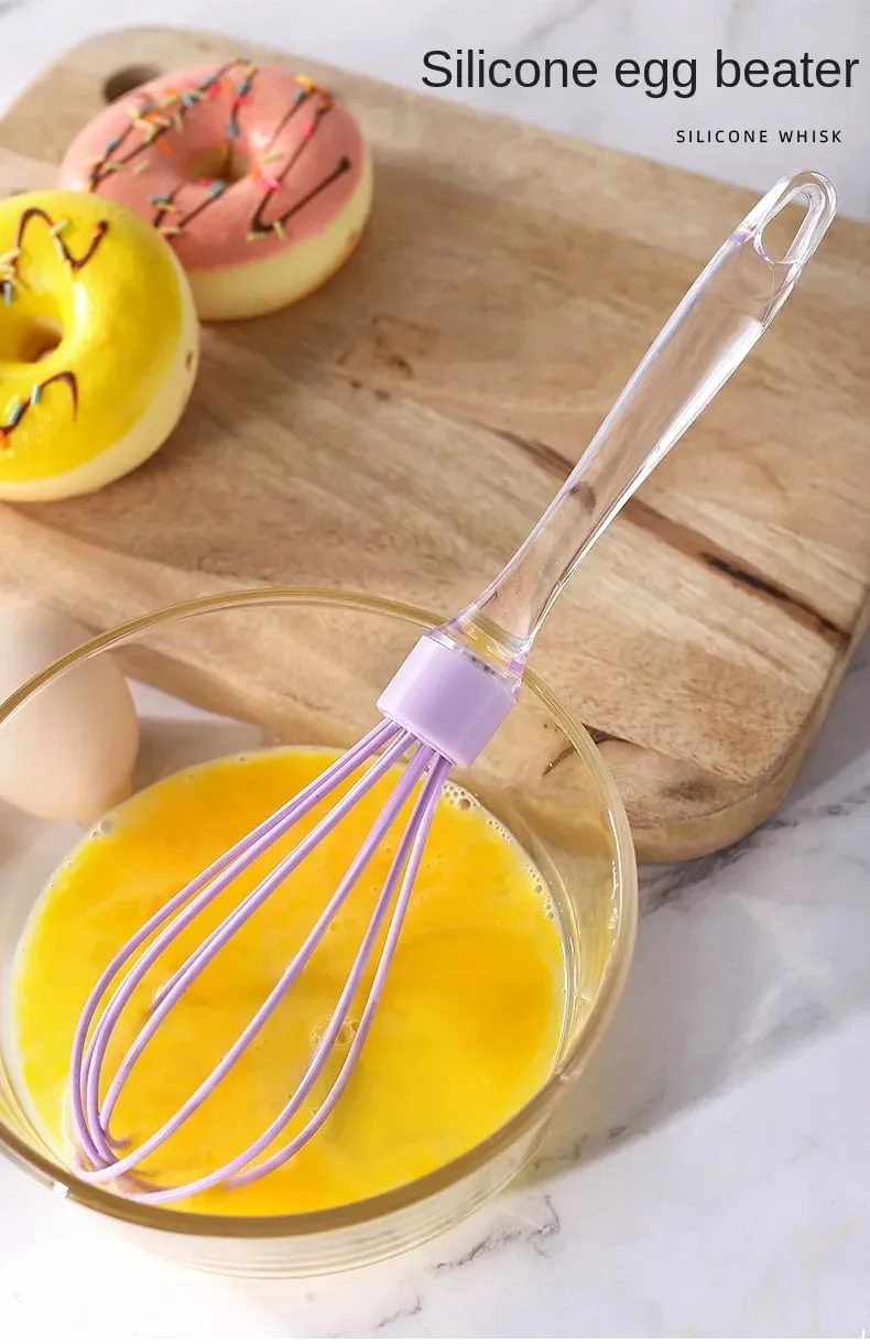 1pc 10-inch manual transparent handle silicone egg beater cake cream mixer egg baking gadget