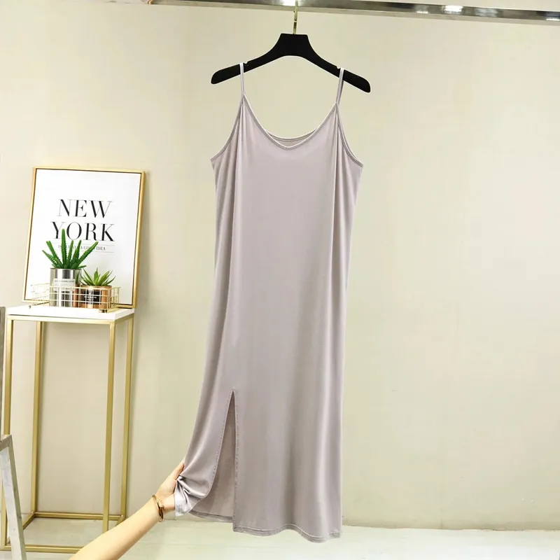 Vestido feminino modal completo deslizante, roupa íntima, alça longa, sólida, camisola, anágua interna, íntima