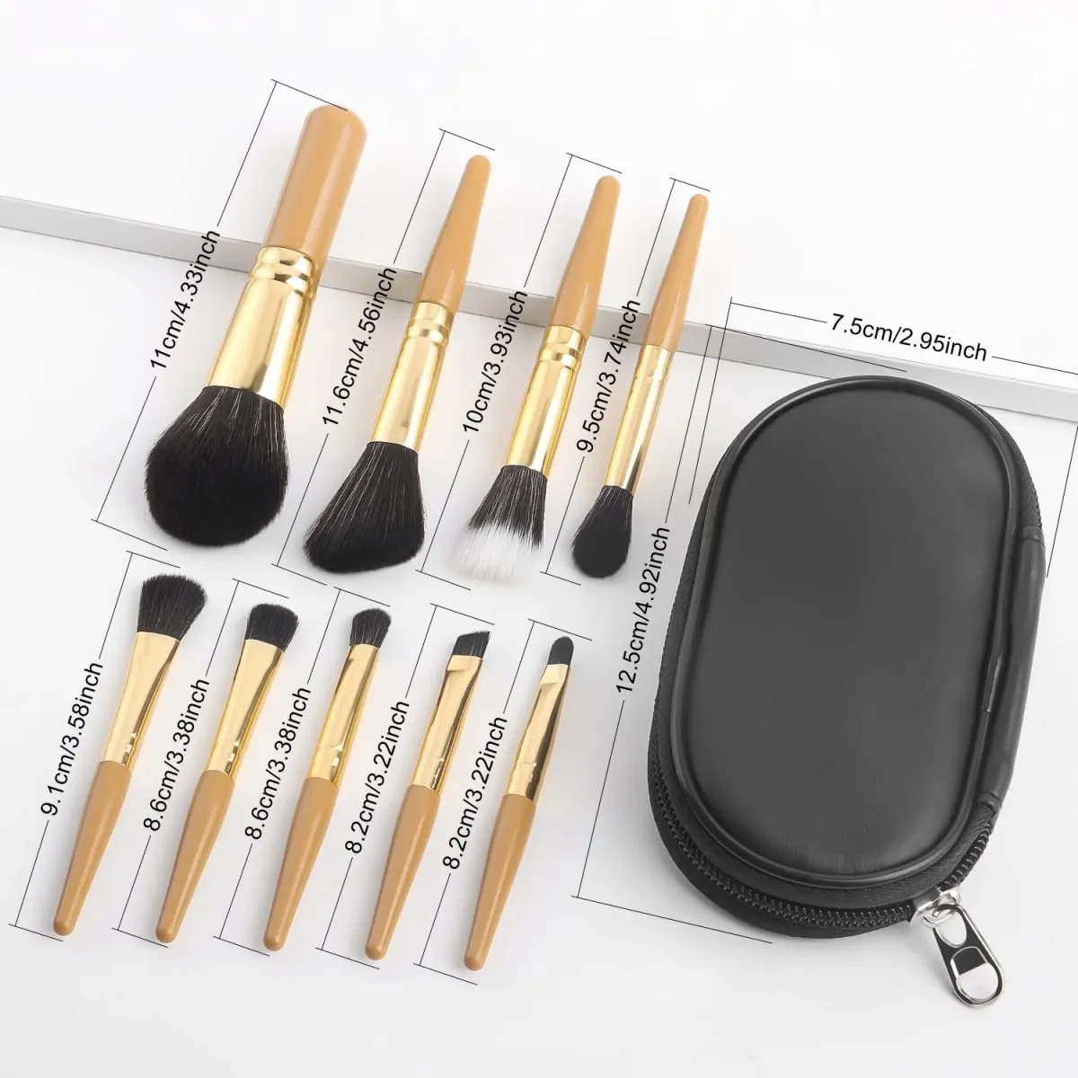 메이크업 브러쉬 세트 9pcs 미니멀리스트 휴대용 보관 가방 포함 공급 메이크업을 위한 휴대용 화장품 브러쉬