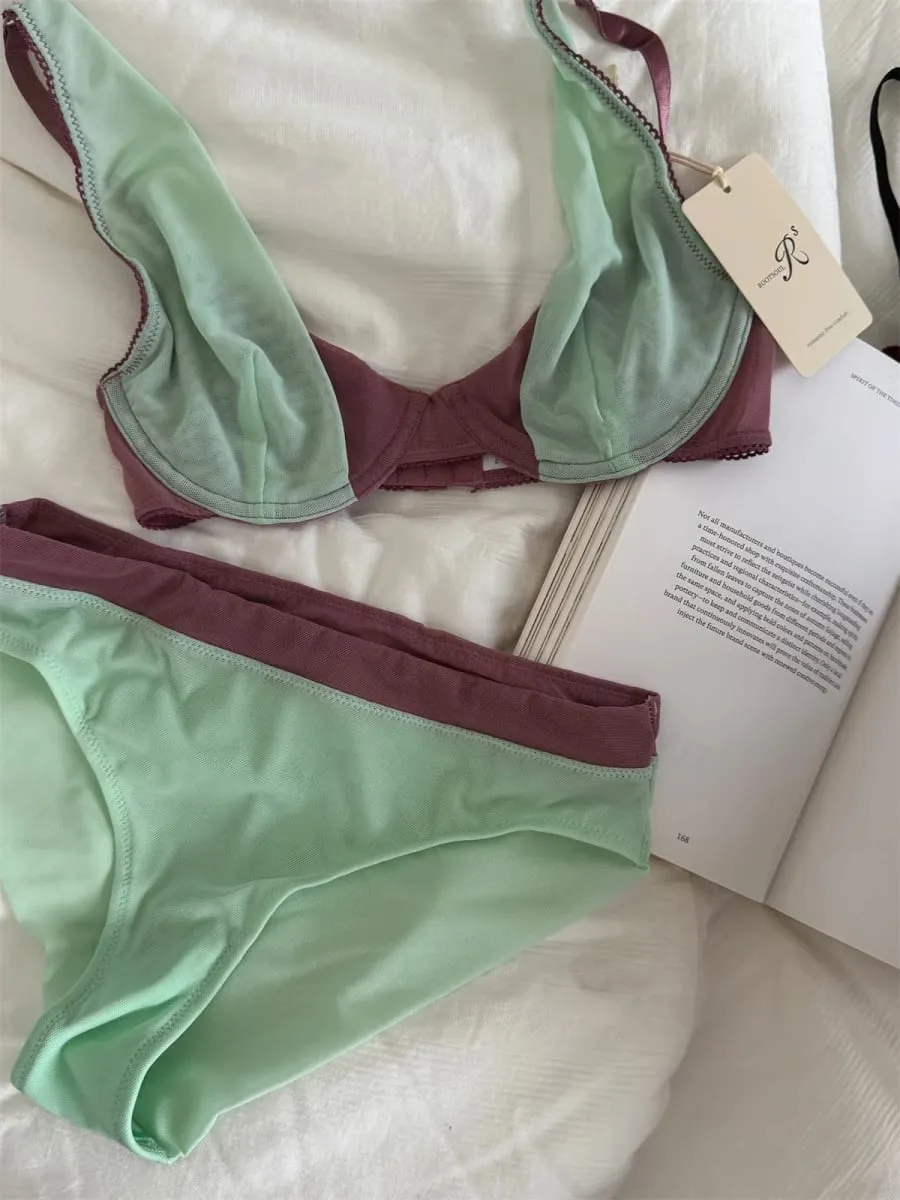 Sutiã de malha lingerie confortável com cuecas terno pequeno fresco roupa interior até apoio seios grandes mostrar pequeno conjunto de sutiã