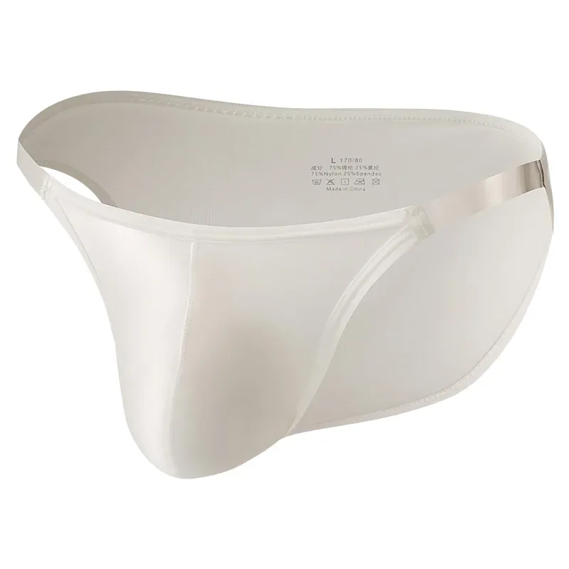 Cuecas de seda gelo sedosa masculina suave cintura baixa estiramento 3D bolsa suporte respirável roupa interior diária