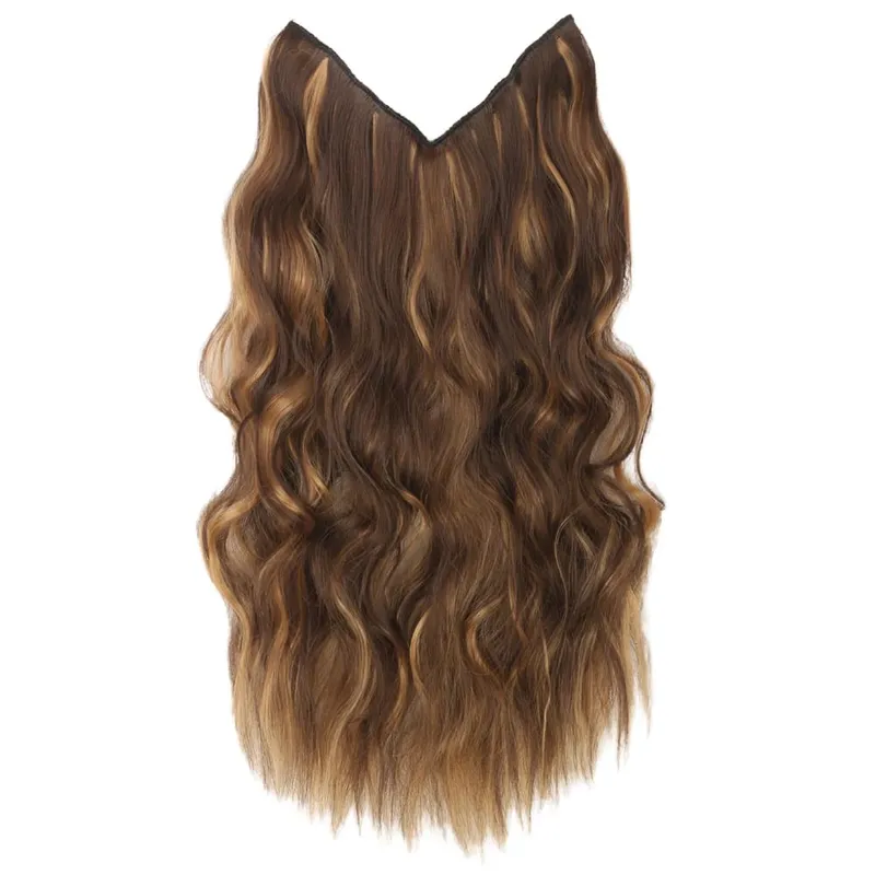 Black Halo Hair Extensions with Invisible Wire Adjustable Size 22inch Long Synthetic Wavy Curly Hairpieces for Women No Clip
