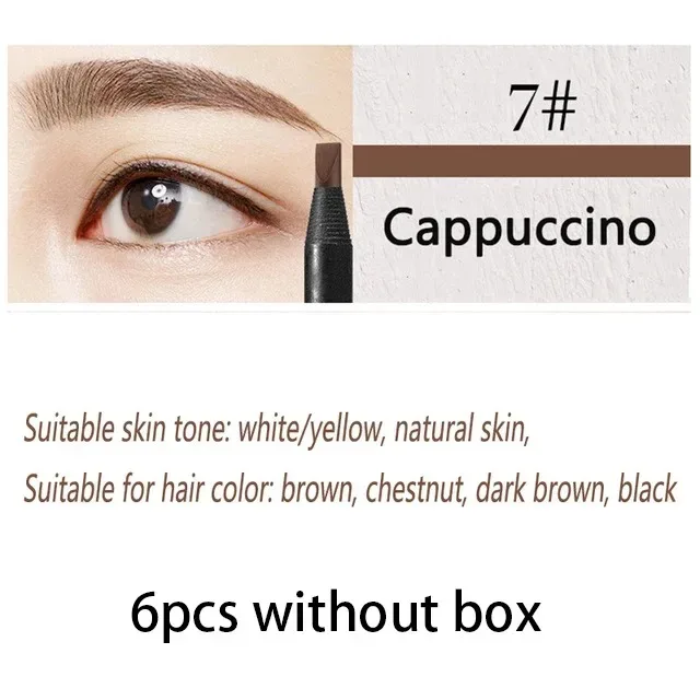 6/12 pçs lápis de sobrancelha núcleo duro atacado maquiagem puxar linha haozhuang marca permanente peel off branco preto à prova dnatural água natural