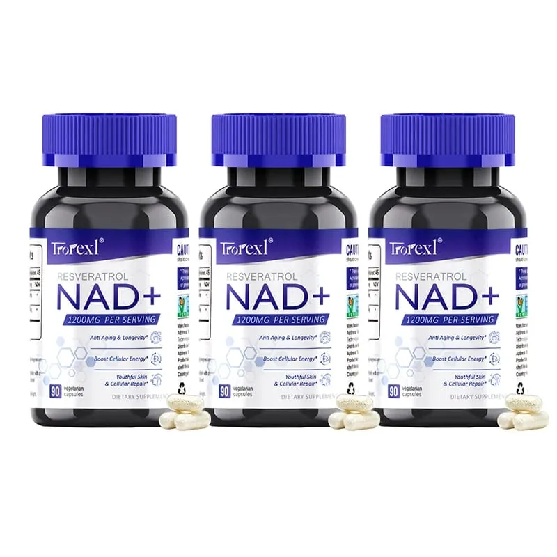 Suplemento NAD + Resveratrol NAD Plus Boosting - Apoia a Energia Celular Antienvelhecimento Metabolismo Saúde da Pele