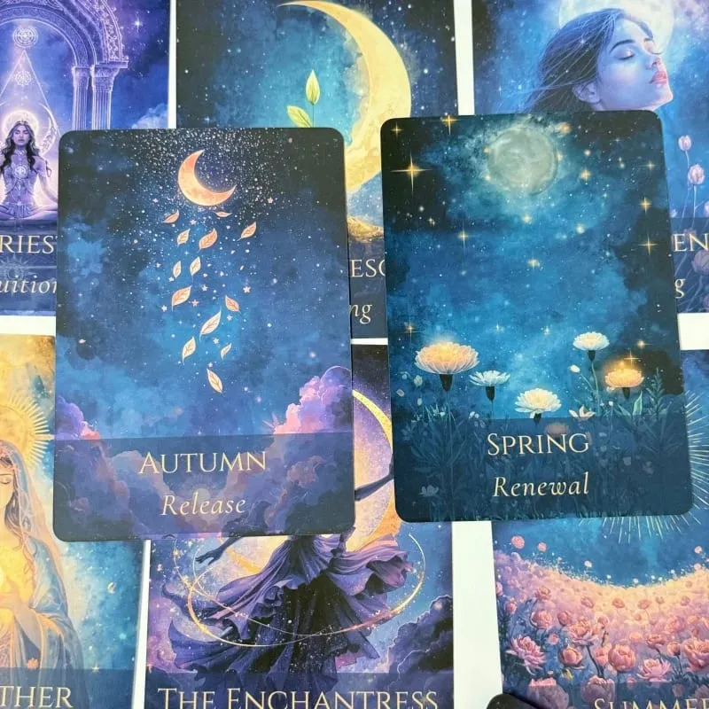 Baralho oracle da lua interna em caixa de metal, 44 cartas, jogo de tabuleiro de adivinhação, cartas oracle com guia de instruções