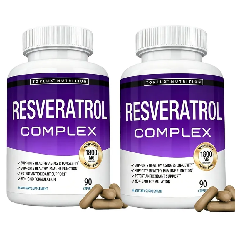 Complexo de Resveratrol - Suplemento de Resveratrol Trans com Semente de Uva - Promove o envelhecimento saudável, função cerebral do sistema imunológico 90 comprimidos