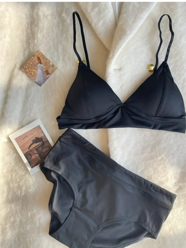 Triângulo copo imitação denim seção fina roupa interior feminina beleza volta lingerie reunidos para coletar seios conjunto de sutiã confortável