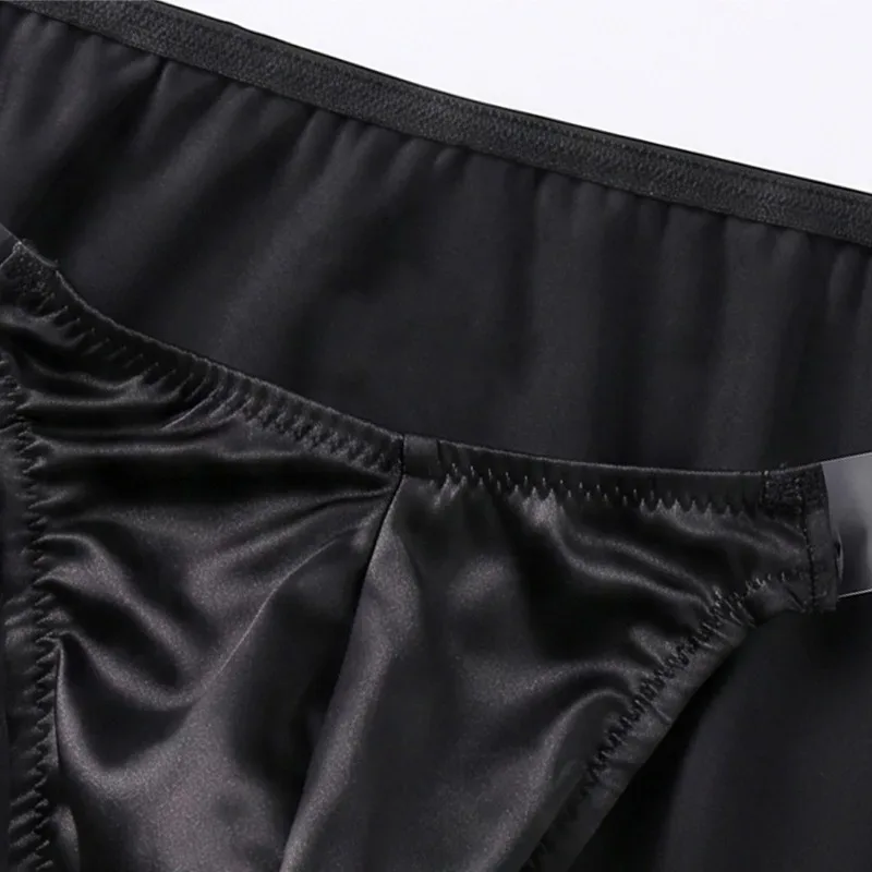 Cetim de seda gelo como roupa interior masculina sólido estiramento alta garfo cuecas triangulares bulge bolsa suave respirável underpant