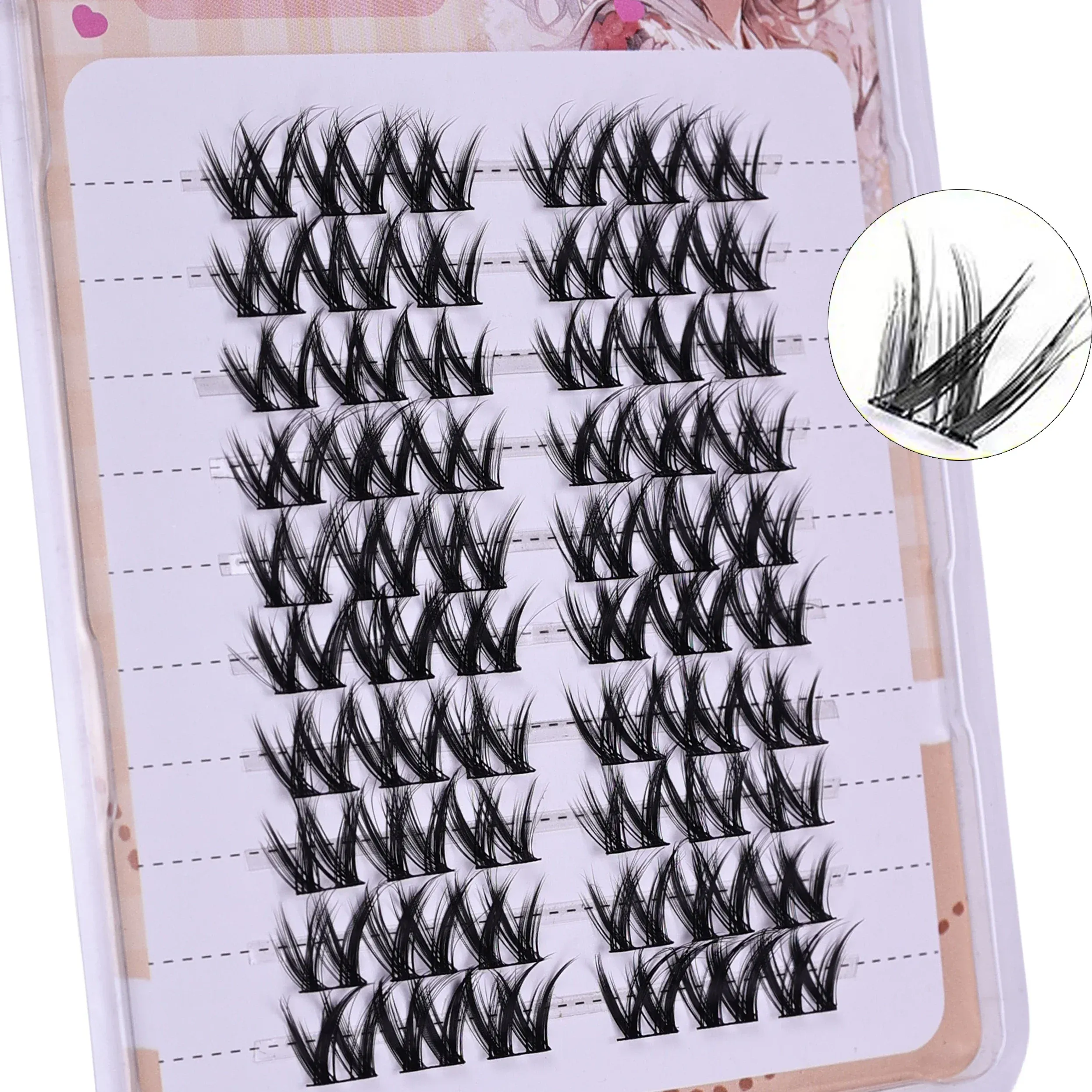 Cílios postiços de fibra fosca leve, formato em w, 10 linhas, 60 cachos sem cortes, naturais, faça você mesmo, anime, maquiagem para os olhos, para escritório diário