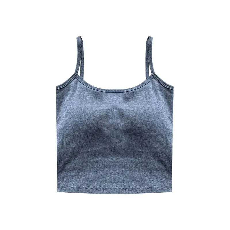 1PC Women's Solid Color Spaghetti Straps Sleeveless Slim Camisole With Chest Pad