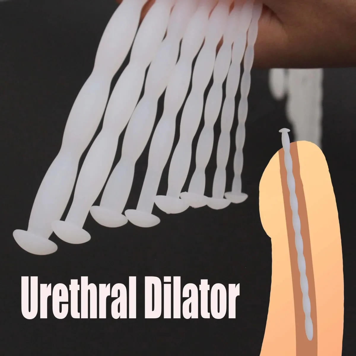 Manyjoy dilatador uretral de silicone em formato de onda branca, 8 tamanhos, masturbação masculina, cateter estimulador de bloqueio, brinquedos sexuais adultos para homens