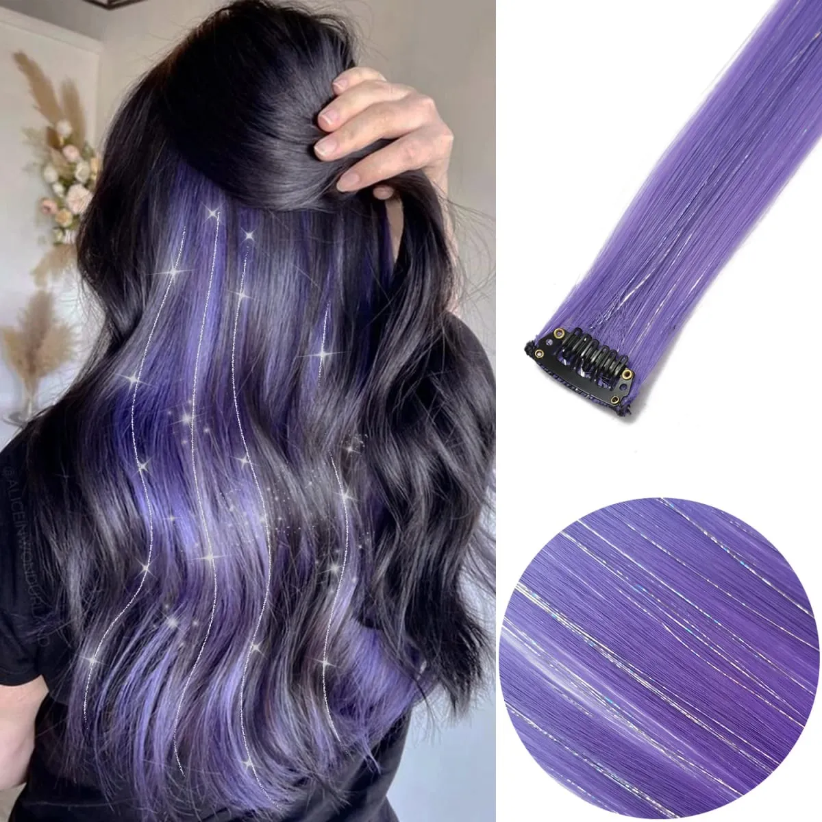 6 unidades/pacote colorido festa destaques clipe em extensões de cabelo 22 polegadas multi-cores cabelo liso sintético postiços — image 29