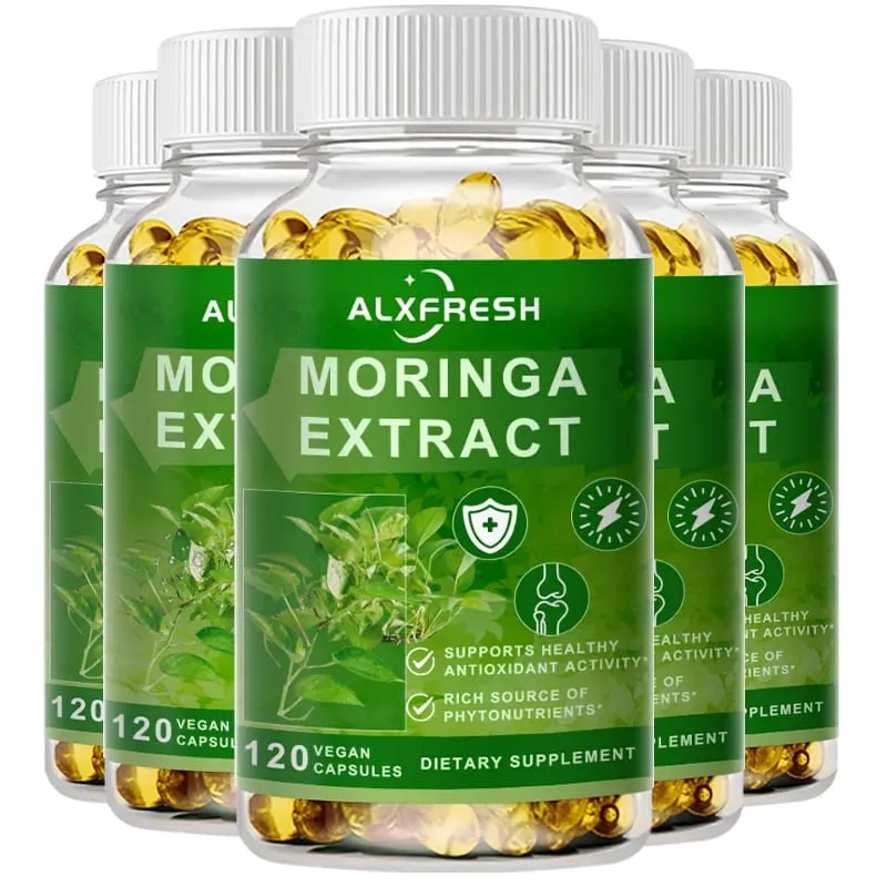 Cápsulas de Moringa apoiam os níveis de energia Sistema imunológico e saúde digestiva Mantêm a saúde dos ossos e dentes Poderoso antioxidante