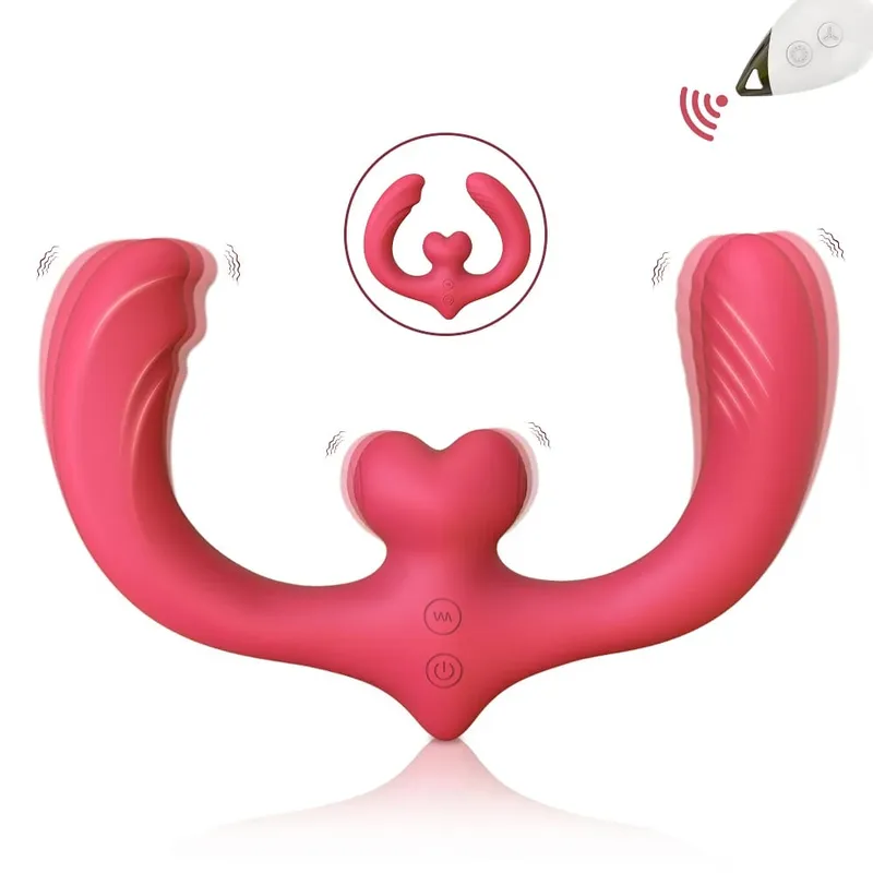 App Strapless Strap-On G-Spot Vibrador Vibrador Realista Double-Ended Vibratório Butt Plug Anal Sex Toys para Mulheres Lésbicas Casais