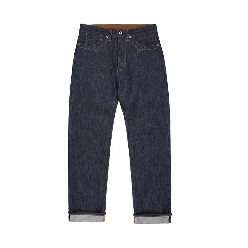 Red Tornado 350 Jeans Selvedge com desenhos de costura de bolso com fivela nas costas 14 onças Calça jeans crua