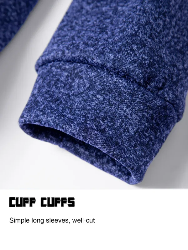 Conjunto de 2 peças homem 1/4 zíper camisola gola simulada, pulôver forrado de lã com punhos canelados casuais quentes para o outono inverno desgaste diário