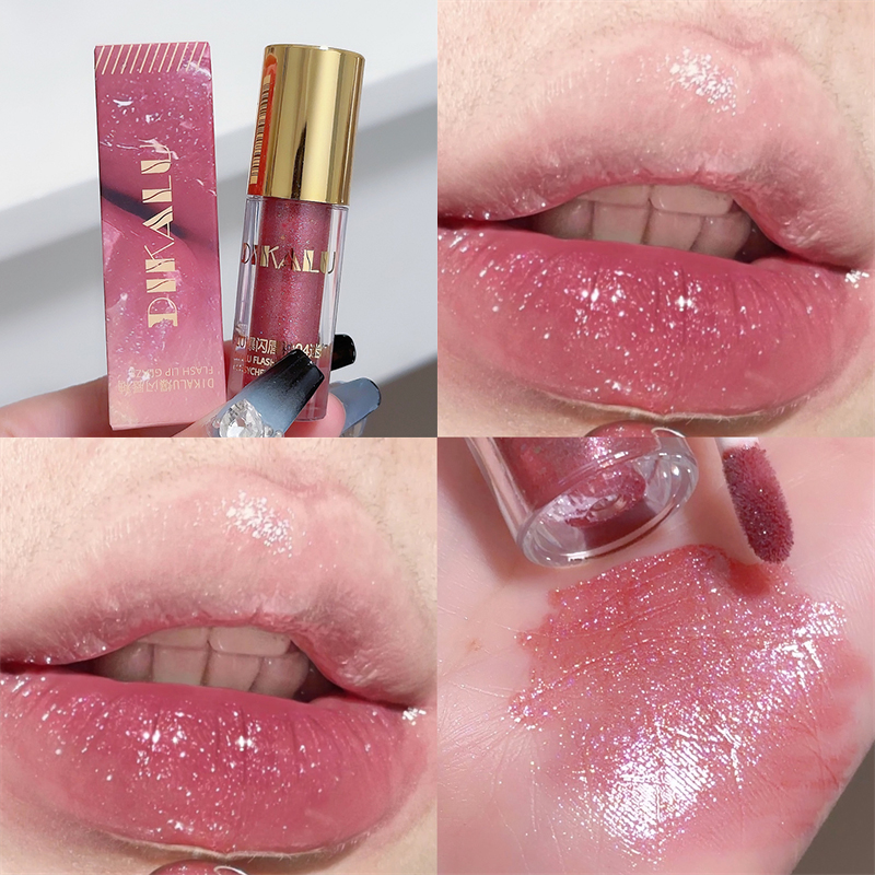 Pérola diamante brilho labial esmalte de longa duração hidratante brilho labial matiz óleo espelho de maquiagem água luz batons líquidos