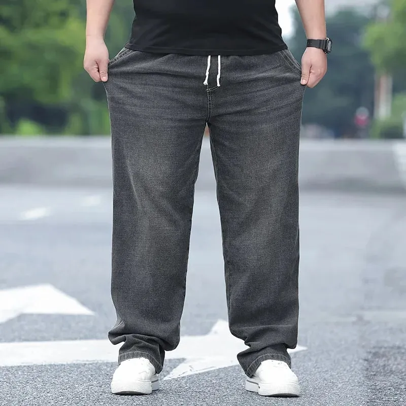 8xl jeans de grandes dimensões para homens cintura elástica solto ajuste confortável calças jeans plus size 150kg casual streetwear novo