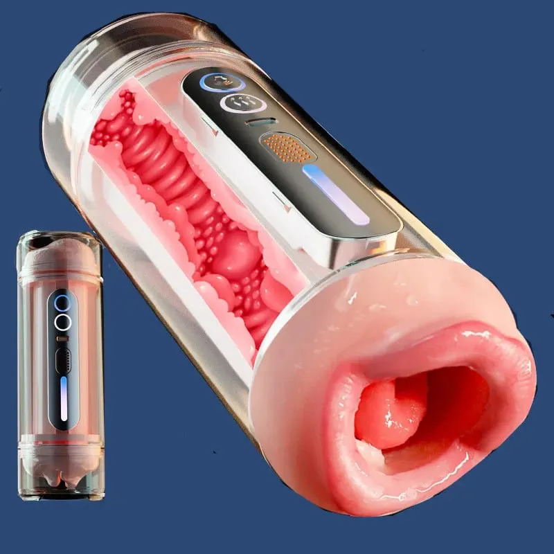 Vagina oral realista uso de duas cabeças masturbador masculino vibração automática gemendo bolso buceta voz boquete copo brinquedos sexuais para homem