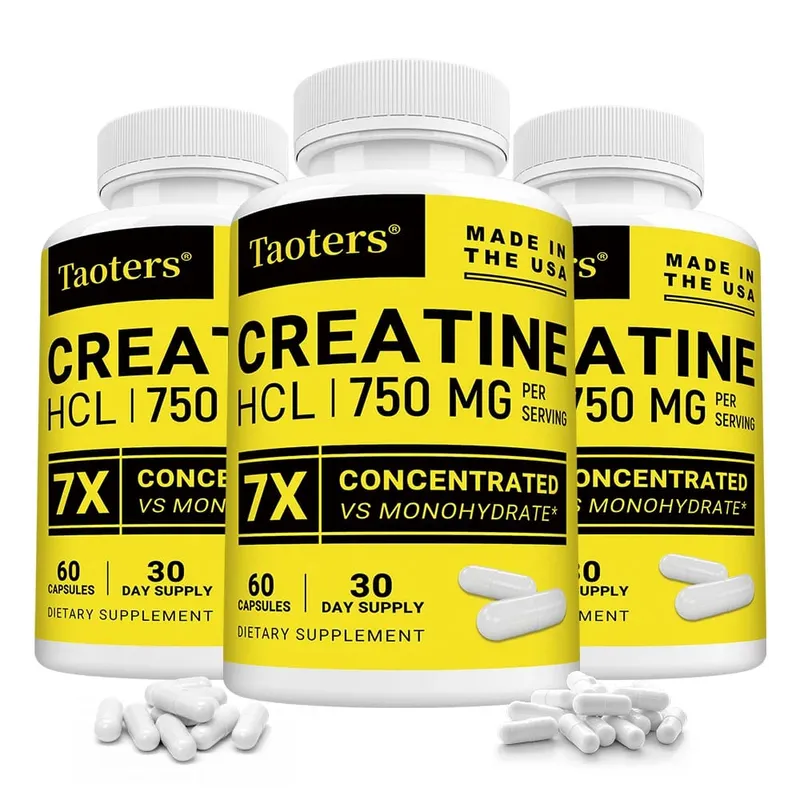Cápsulas de creatina HCl aumentam a força muscular, foco, resistência, energia, suporte ao metabolismo, saúde cognitiva e cardíaca, não-OGM