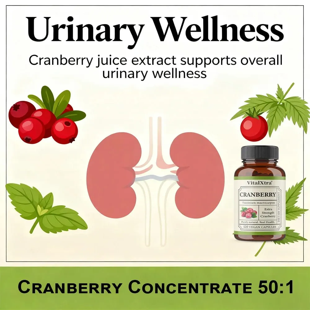Extra Strength Cranberry Capsules - 12 500 Mg Fresh Cranberries Per Capsule Optimizes Urinary Tract Health - Vegan