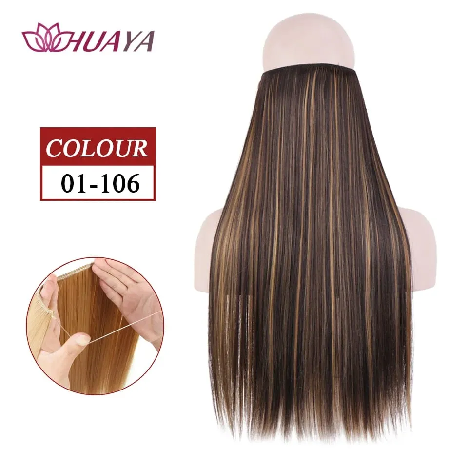 Synthetic Long Straight Invisible Wire No Clips In Hair Extensions Fake Hair Pieces Secret Fish Line Hairpieces For Women