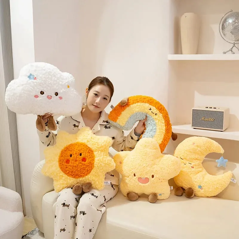 45cm bonito arco-íris nuvem sol lua estrela lance travesseiro almofada arco-íris brinquedo de pelúcia decoração do quarto boneca travesseiro sofá almofada — image 3