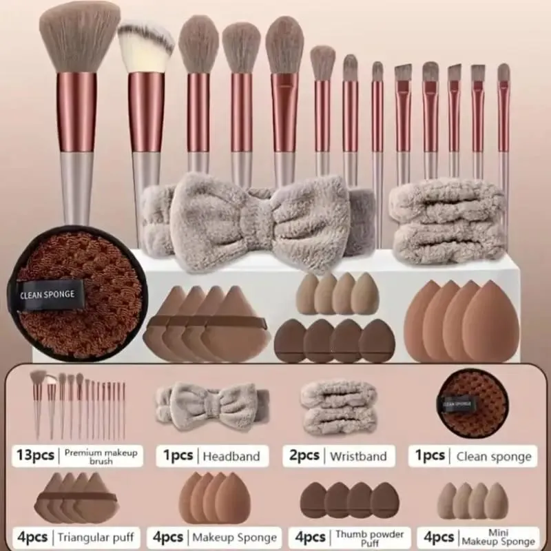 20 33 unidades conjunto completo de ferramentas de maquiagem com esponja de beleza pincel puff para aplicação e remoção de maquiagem uso diário