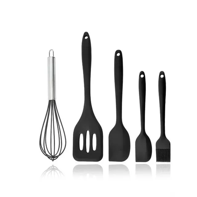 5 Pieces Cooking Utensils Silicone Baking Set Cooking Utensils Rubber Kitchen Utensils Baking Cooking Mixing Tools