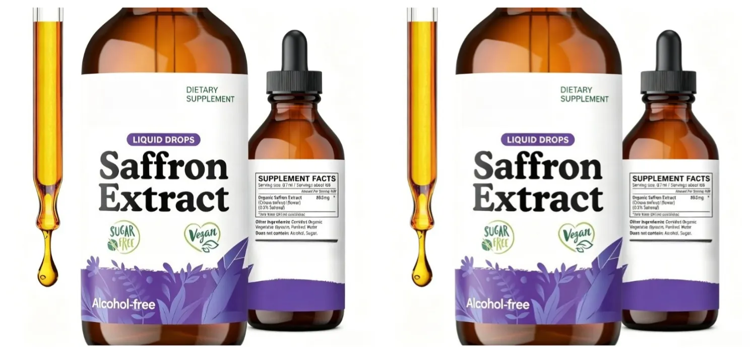Extrato líquido de açafrão orgânico cai suplemento de ervas à base de plantas vegan, sem açúcar e sem álcool 60ml suplementos diários de saúde