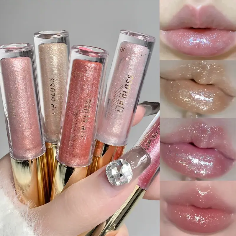Pérola diamante brilho labial esmalte de longa duração hidratante brilho labial matiz óleo espelho de maquiagem água luz batons líquidos