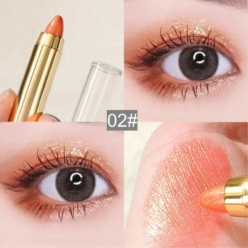 Caneta de sombra para os olhos, 6 cores, maquiagem para os olhos, caneta de bicho da seda, caneta de destaque de ponta dupla, bastão de sombra para os olhos, micro-pérola, maquiagem fosca feminina