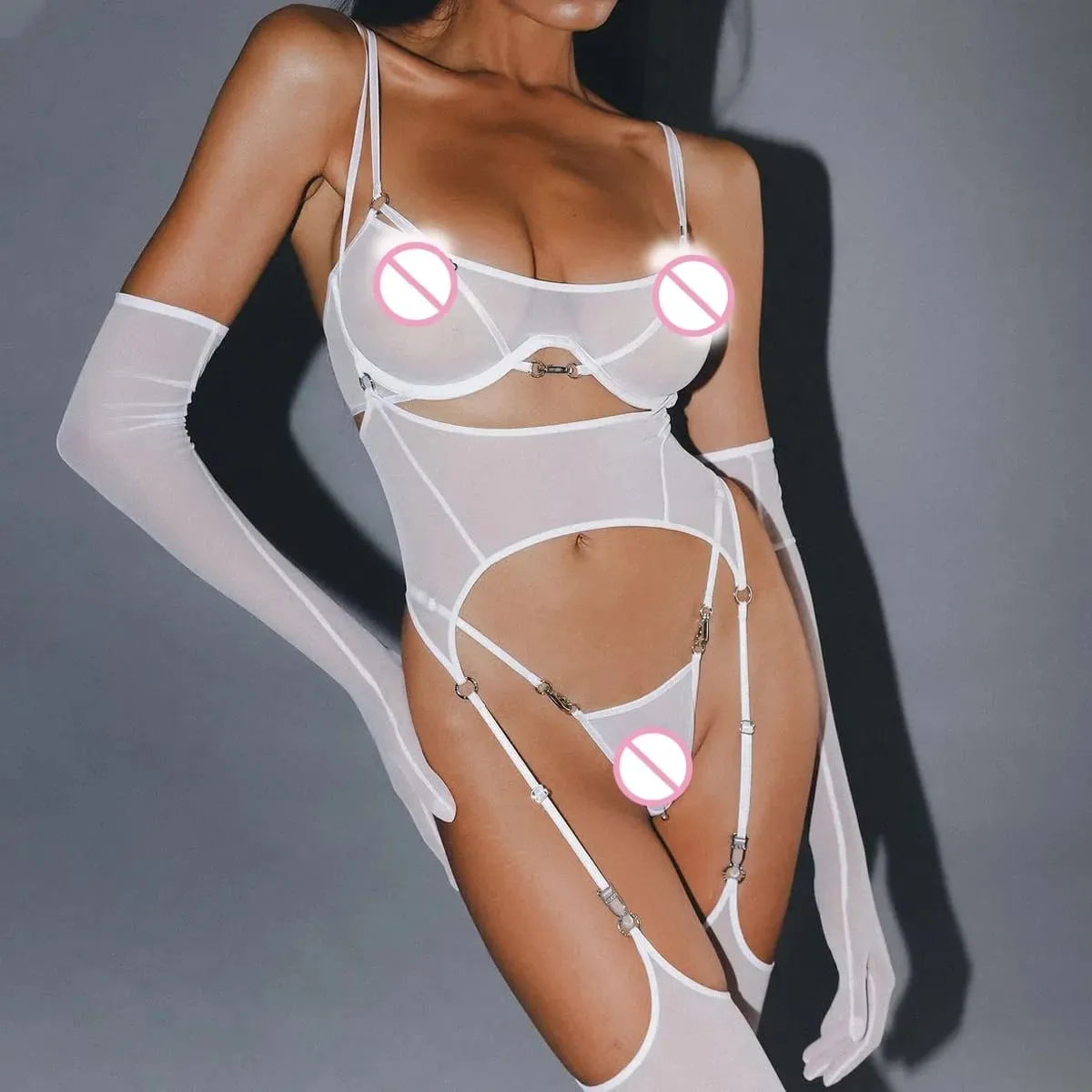 2025 cross border malha confortável respirável cinto com meia corpo moldar ultra fino sexy split cinco peças conjunto