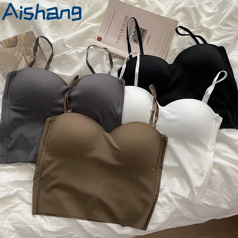 辣妹薄雙肩帶純色吊帶內運動背心性感外穿打底修身女式短上衣胸罩