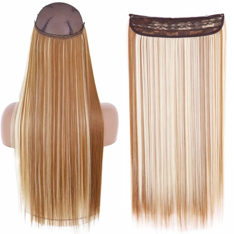 Sintético sem clipe de onda extensões de cabelo escondido segredo falso peça de cabelo uma peça linha de peixe falso pedaço de cabelo — image 15