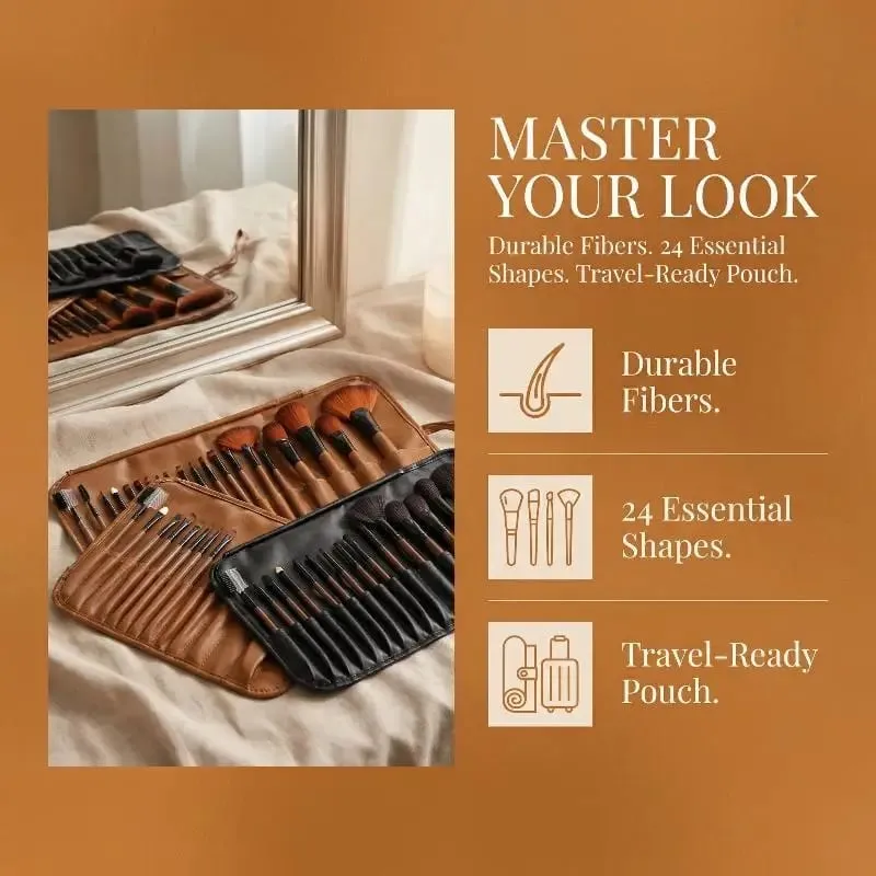 Conjunto de pincéis de beleza profissional de 24 unidades inclui todos os pincéis de maquiagem com bolsa organizadora para uso pessoal e de viagem