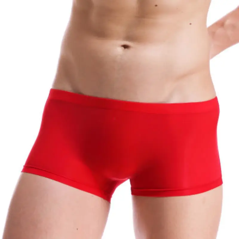 Homens troncos de seda gelo boxer fino translúcido calcinha sexy respirável roupa interior baixo-rise u convexo cuecas deslizamento homme