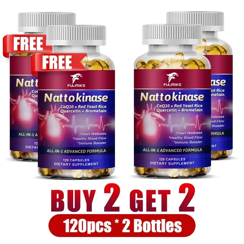 Nattokinase Capsules with CoQ10 Quercetin Support Healthy Circulation Blood Flow & Heart Inflammation Vitality & Longevity