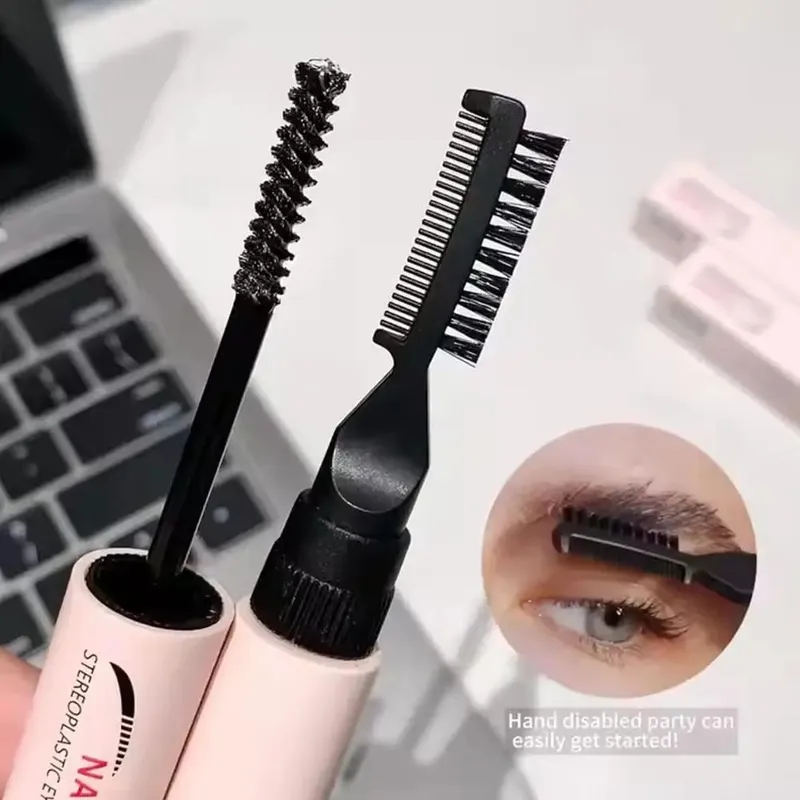 Gel de sobrancelha de cabeça dupla, gel fixo líquido à prova d'água, à prova de suor, reparação de sobrancelhas, gel de maquiagem para sobrancelhas