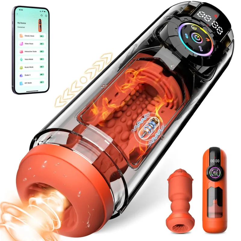 APP Inteligente Aquecimento Sucção Boquete Masturbador para Homens Display LCD Telescópico Vibratório Copo Masturbação Bolso Buceta