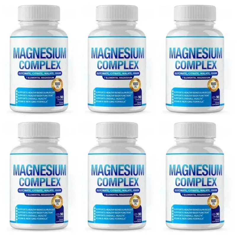 Suplemento de magnésio 1000mg Complexo 7 em 1 com glicinato citrato malato taurato apoia relaxamento muscular suporte para sono 90 Ct