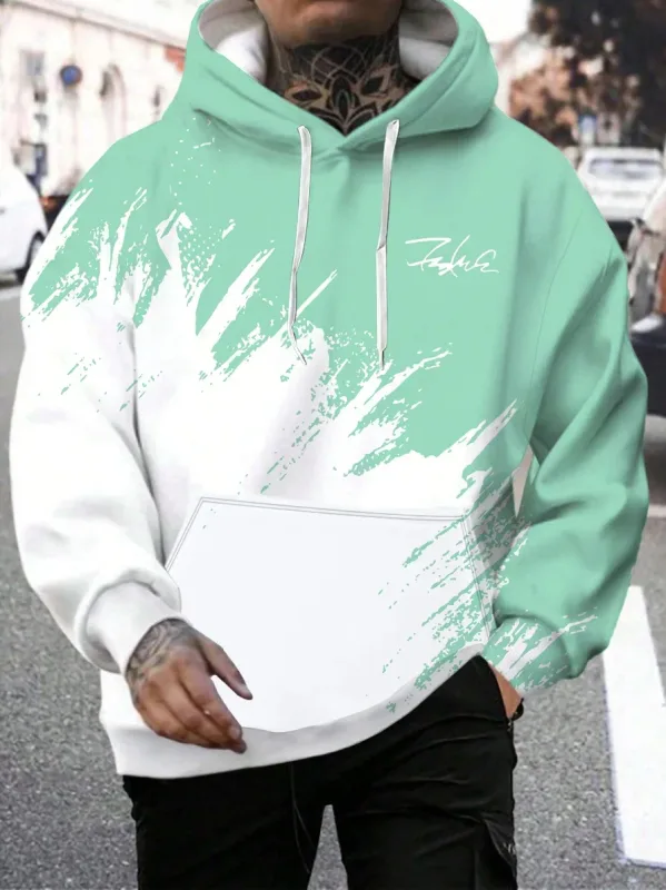Mode Gradient Print Herre-hættetrøjer Sjove 3D-bogstavmønster Oversize sweatshirts Efterår og vinter Casual Pullover Mænd Tøj — image 6
