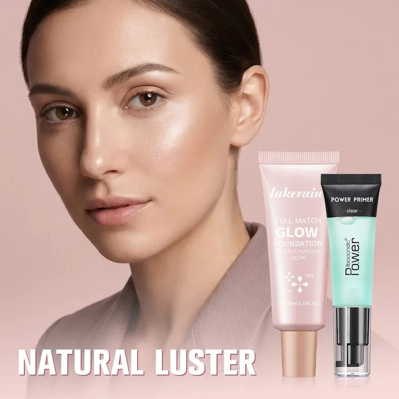 Pó aperto primer gel & brilho fundação kit de maquiagem hidratante suavização da pele leve iluminar brilhante fase cosméticos combinação