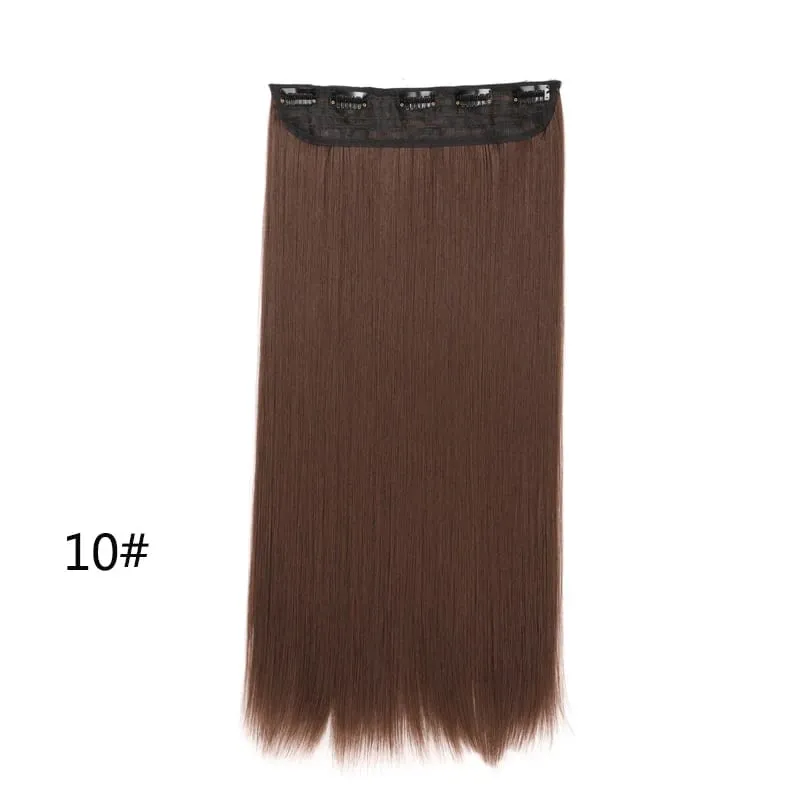 Extensões de cabelo invisíveis sintéticas de 5 clipes de uma peça longa e reta 24 polegadas resistente ao calor para mulheres