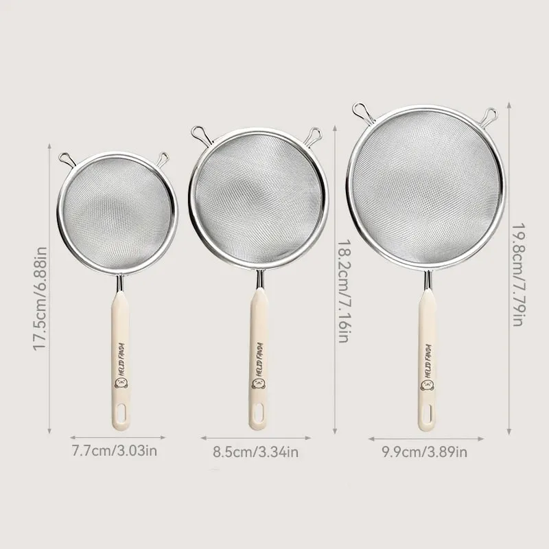 Filtro de resíduos de aço inoxidável 304 durável com alça de plástico filtro de malha fina peneira de farinha óleo skimmer colher utensílios de cozinha