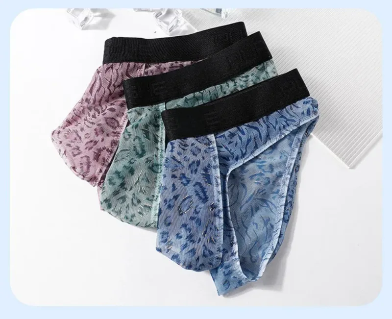 Cuecas masculinas separadas com bolsa dupla, cuecas de seda gelo sem costura, malha respirável, estampa de leopardo, roupa íntima de secagem rápida para viagem — image 9